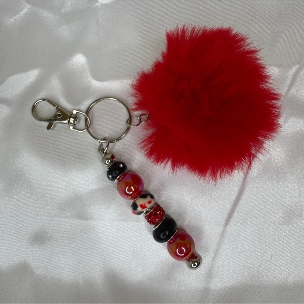 Addie’s Bag Charms Red and Black with Poof